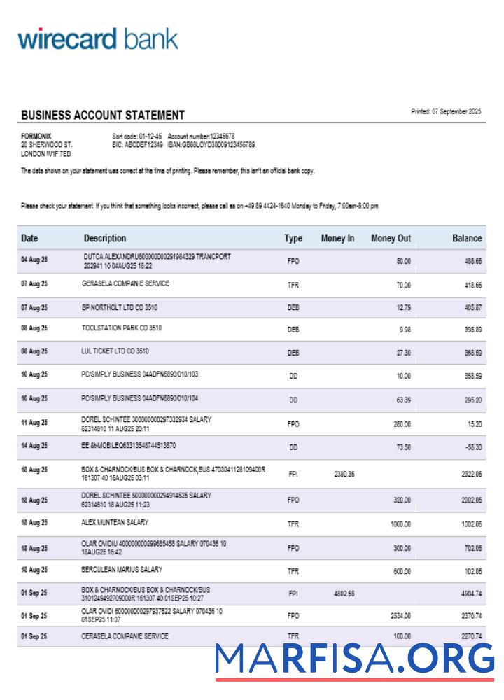 Downloadable Aschheim Wirecard business firm account bank statement Word and PDF format real example